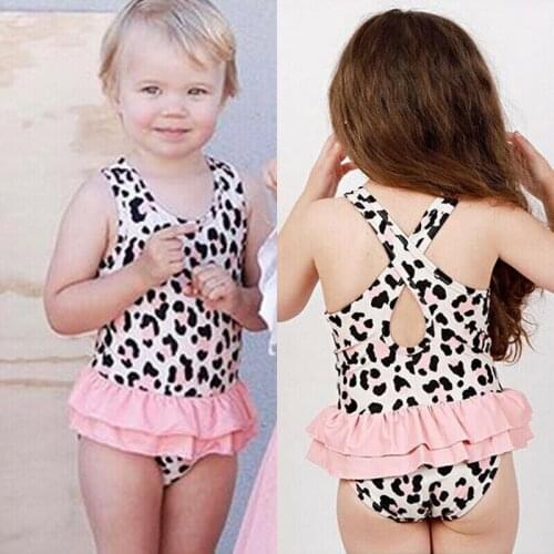 2020Summmer New Infant Baby Girls One Piece Swimsuit Toddler Kids Leopard Ruffle Cross Swimwear Swimsuit Bikini Set Bathing 1-6T