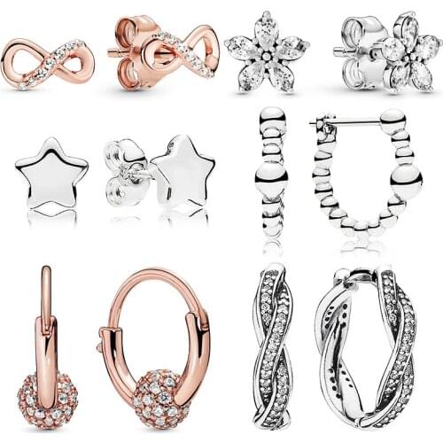 Original Infinity Twist Of Faith Hoops String Of Silver Beads Stars Flower Earring With Crystal For Women Pandora DIY Jewelry