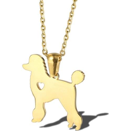 RIR Cute Petite Poodle Dog Necklace Stainless Steel Gold French Kitsch Poodle Puppy Dog Shaped Animal Love Gifts For Women