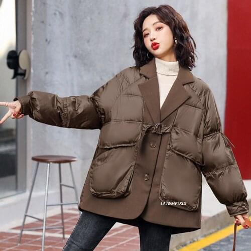 Casual Winter Womens Down Jacket Short Korean Style 90% Duck Down Coat Stitching Western Style Female Thick Feather Overcoat