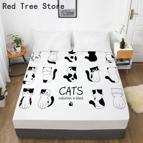 Kitten 100% Polyester Bed Sheet Cartoon Childrens Fitted Sheets Cats 3D Printed Twin Queen Full King Size Bedding Quilt Cover