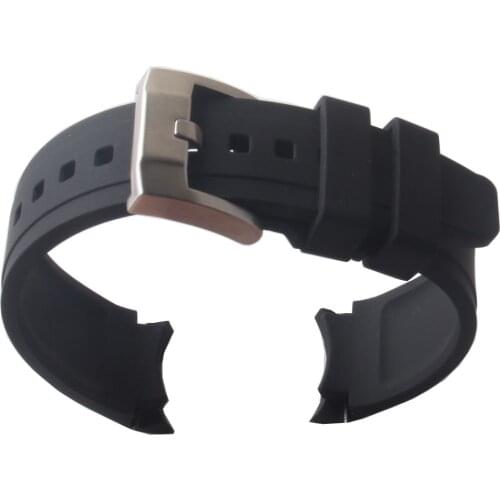 Curved ends Watchband strap new Rubber Watchbands Black for Mens Wristwatches waterproof pin buckle 18mm 20mm 22mm high quality