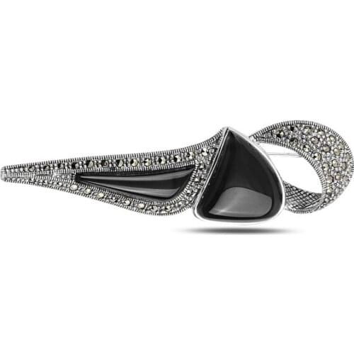 Silverlina Silver Natural Stone & Marcasite Gemstone Brooch