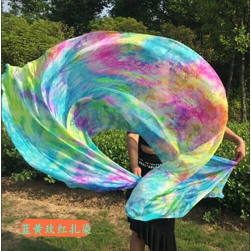 New Belly Dance tie-dye 100% real Silk Veils nice Gradient color Silk Hand-Scarf for Dancing Stage Performance for girls women