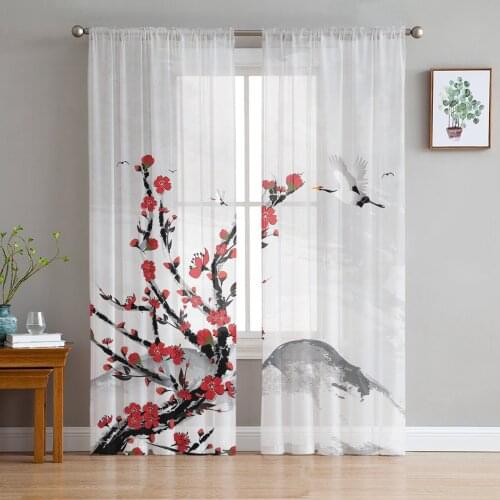 Youth Bedroom Sheer Curtains Ink Painting Plum Blossom Kitchen Study Curtains Living Room Holiday Decor Tulle Curtains