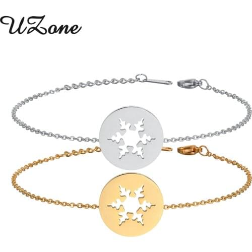 UZone Xmas Snow Round Bracelets Stainless Steel Hollow Flower Bracelet for Women Christmas Charm Gifts