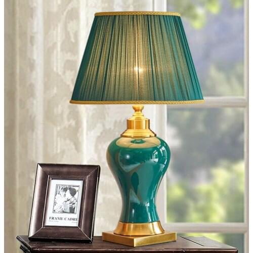 XIRIGHT 40x68cm American Style Ceramic Table Lamp Handmade Ceramic Retro European Living Room Bedroom Bed Head Large Table Lamp