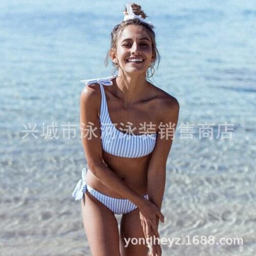 Plus Size Women Stripes Shoulder Bandage Cloth Bikini WOMENS Swimsuit Dropshipping New 2021 Hot Selling High Waist Micro Bikini