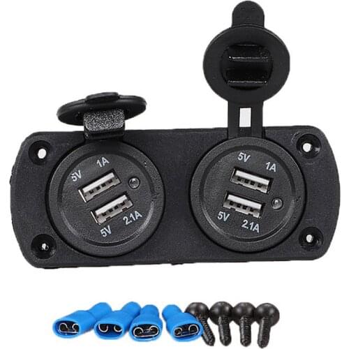 1pc 5V 2.1A Car 4 USB Charging Ports Socket Power Charger Cables Adapters LED Light For Auto Camper Van Truck