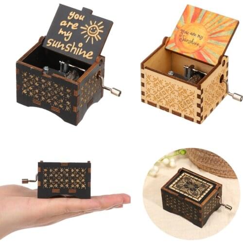 1PC New Wooden Hand Crank Music Box Vintage Carved Design You are My Sunshine Musical Boxes Case Great Birthday Gift for Kids