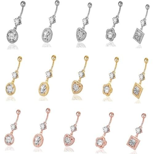 1PS NEW Stainless Steel zircon round heart star square navel buckle navel ring nail navel belly piercing jewelry