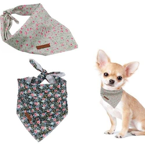2 Pcs Unique Style Paws Dog Cat Bandana Dog Accesseries Pet Product Gift for Dog Bandage Bandana Collar Flower Green
