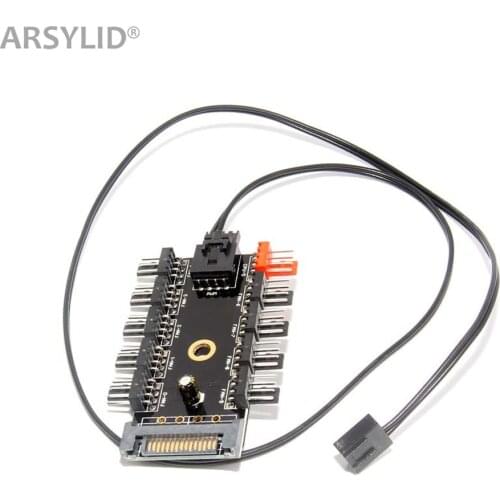 ARSYLID 4Pin Fan Hub 1 to 10 Cooler Cooling Splitter Cable adapter PWM 12V 4Pin Power Supply SATA D4pin