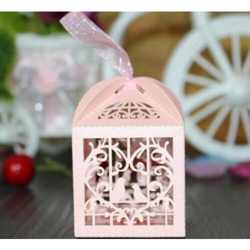 50pcs Deluxe Party Wedding Favor Laser Cut Pearl Paper Ribbon Candy Boxes Gift Box Bombonera Classical Bird Style Marriage Birt