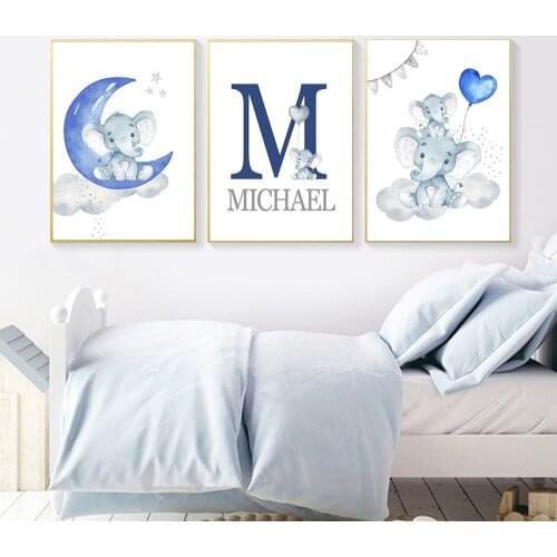 Custom Personalized Diy Diamond Painting Elephant Moon Cross Stitch Kits 5D Diamond Embroidery Full Baby Name Home Decor Mosaic