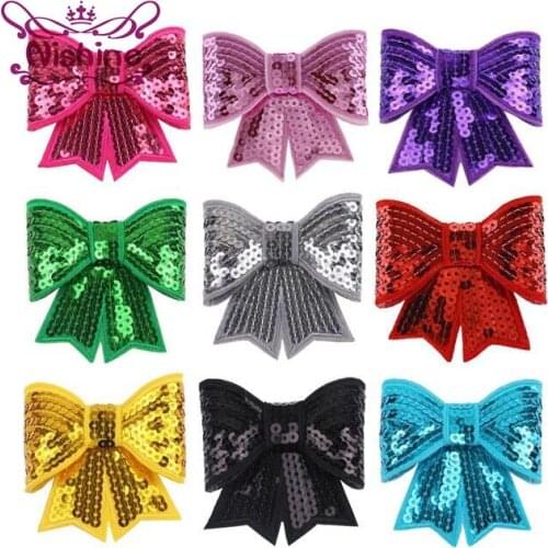 Nishine 20pcs/lot Large Embroideried Sequin Bows For Kids Headband Hair Clip DIY Hair Bow Hair Accessories(Color:10 Colors)