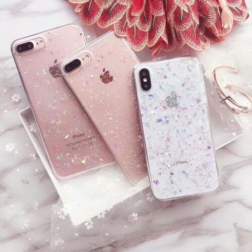 Foil Glitter Bling Case for iPhone 12 XS Max 11 Pro 7 8 Plus Shiny Sequins Transparent Soft TPU Back Phone Cover for iphone X XR