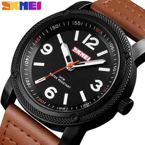 SKMEI Mens Fashion Sport Watches Men Quartz Clock Man Leather Strap Top brand Luxury Waterproof Watch Relogio Masculino 1417