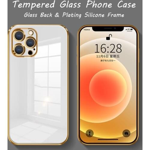 6D Plating Tempered Glass Phone Case For iPhone 11 12 Pro Max Mini XS MAX X XR 8 7 Plus SE 2020 Soft Silicone Frame Cover Case
