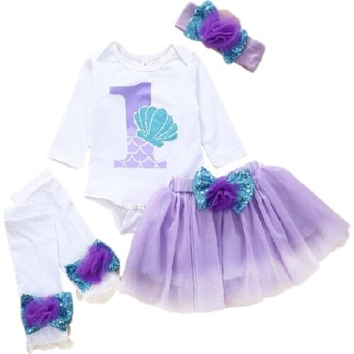 Baby Clothes Mermaid Costume First Birthday Party Clothing Infant Girls Toddler kids Wear Romper Skirt and Leg Warmer Headband