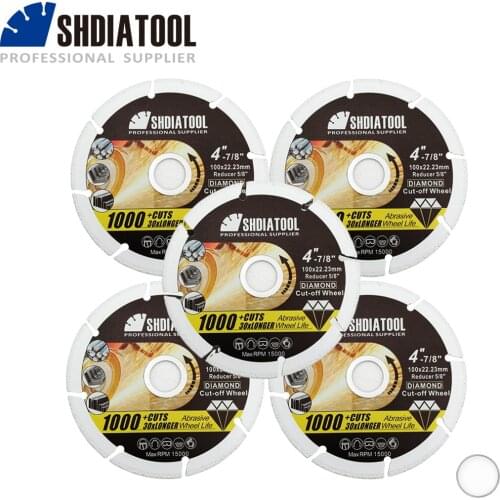 SHDIATOOL 5pcs 4" Diamond Cut-off Wheel Blade Vacuum Brazed Diamond Metal Cutting Disc For Steel Tube, Iron Rebar, Angle Steel