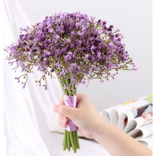 Purple Artificial Flowers Fake Bule Bouquet of Flowers for Wedding Real Touch Gypsophila for Home Party Garden Decoration