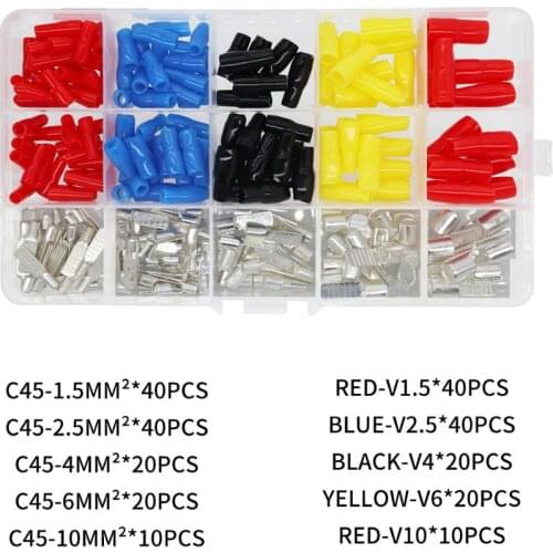 130pcs Cold Pressed Wire Terminal DZ47 Air Switch, Pin Connection, Copper Wire Nose, C45 Square Insert Terminals 1.5/2.5/4/6/10