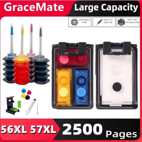 GraceMate Re-manufactured Refillable Ink Cartridge Replacement for HP 56 57 XL for Deskjet 2100 220 5510 5550 5552 Printer Full