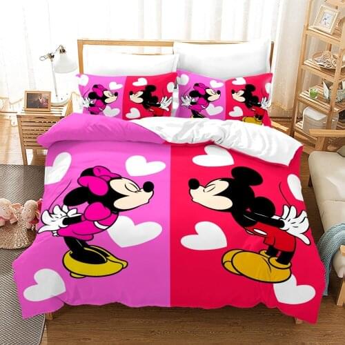3D Mickey Minnie Mouse Bedding Set to Girls Decorate Room Twin Full Queen King Size Duvet Cover Pillowcases for Kids Gifts