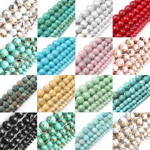 Natural Stone White Howlite Blue Shell Turquoises Round Loose Beads 15" Strand 4 6 8 10 12 MM Pick Size For Jewelry DIY Crafts