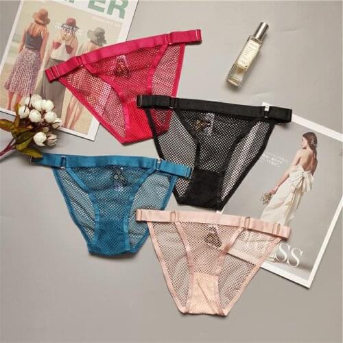 Summer Sexy Fishnet Hollow Out Womens Underwear Adjustable Belt Panties See-Through Seamless Briefs Cotton Crotch Lady Lingerie