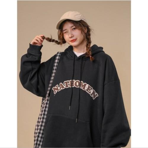 Fashion Black Orange Creamy-White Color Lively Sweet Casual Womens Hoodies Letter Pattern Spring Autumn Female Loose Sweaters