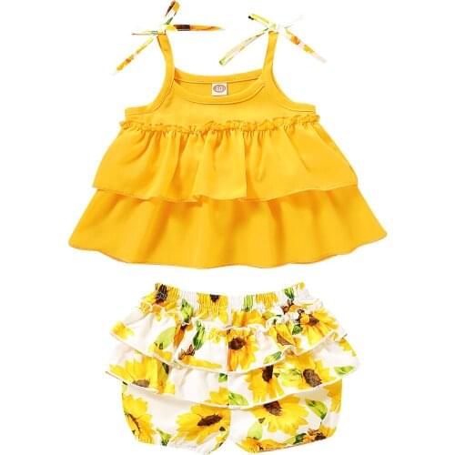 Fashion Summer Baby Girl Rompers Shoulder strap Flowers Tops Shorts pants Clothes Set