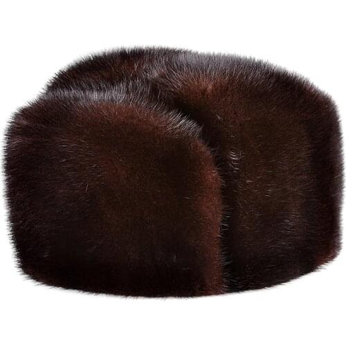 LUXURY 2020 Winter Man Top Real Mink Fur Bomber Hat Male Genuine Marten Head Warm Black/Brown Caps Best Gift For Dad Gorras