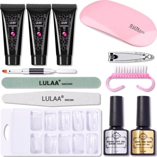 Nail Gel Extension Set Crystal Clear Fast Building Gel Polish Quick Builder Acrylic UV Nail Kit Gel Nails Art Lamp Manicure Set