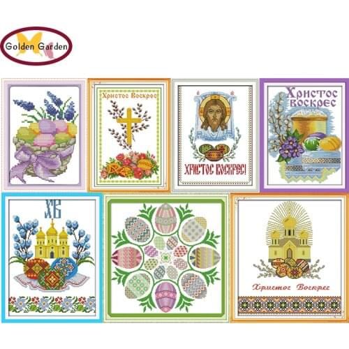 GG Easter Eggs Counted Cross Stitch Embroidery Sets 11CT14CT DIY Kit Needlework Joy Sunday Cartoon Cross Stitch Pattern for Kids