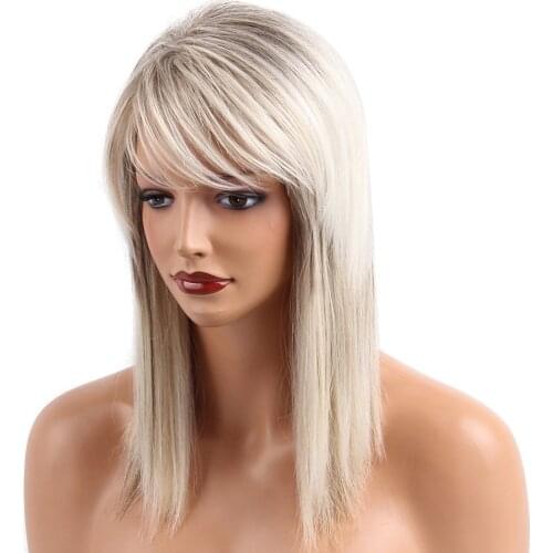 Natural Long Straight 70% Real Human Hair Mixed Memory Synthetic Fiber Wigs Silky Wigs for Women,Layered Fashion Wig with Bangs