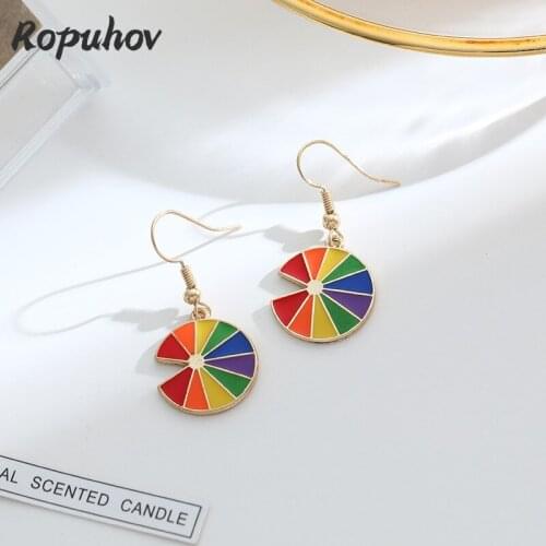 ROPUHOV 2021 New Korean ZA Trendy Simple And Sweet Rainbow Earrings Female Lovely Design Sense New Fashion Personalized Earrings