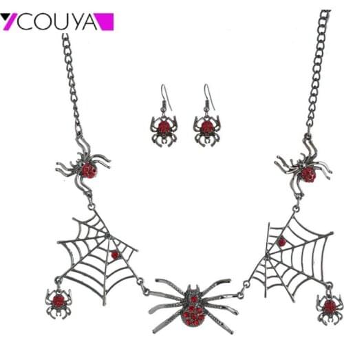 New Women Jewelry Spider Web Short Necklace Spider Earring Set Clavicular Chain Personality idea Girls Gift Animal Hook Earrings