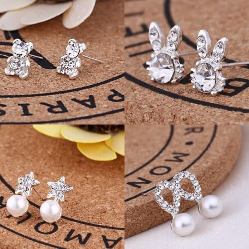 New stainless steel crystal zircon Ear nails girl sweet small animal rhinestone earrings Womens 2021 Fashion jewelry gift