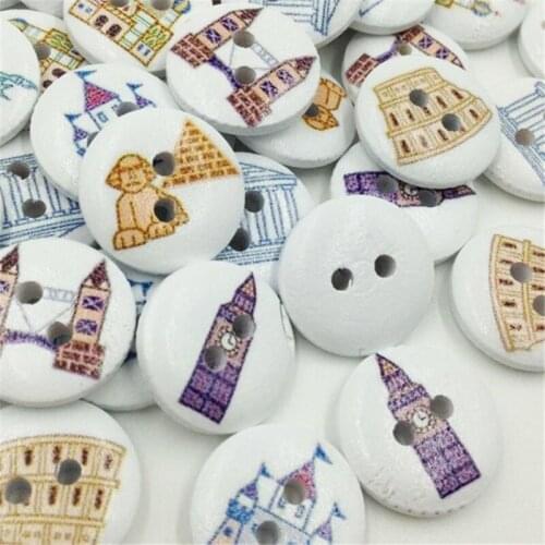 New 30/50/100Pcs Castle Wood Buttons 15mm Sewing Craft 2 Holes WB281