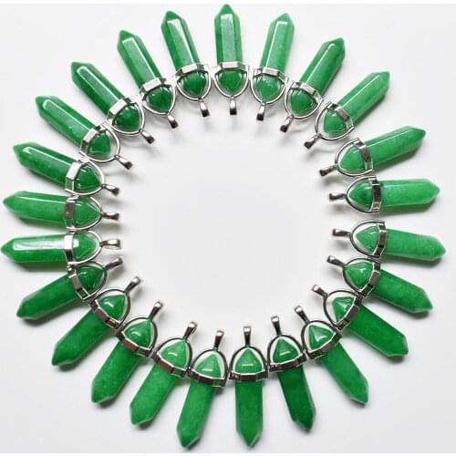 Wholesale 24pcs/lot Fashion good quality natural green stone pillar charms point Chakra pendants for jewelry making free