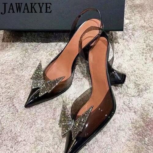 Sexy Clear PVC Jelly Sandals Women Crystal Butterfly Pointy toe Pumps Goblet Heel Slingback Summer Wedding Party Shoes mujer