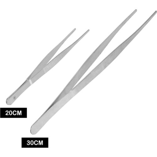 DIYWORK Stainless Steel Home Medical Garden Kitchen BBQ Tool Toothed Tweezer Long Barbecue Food Tong Straight Tweezer