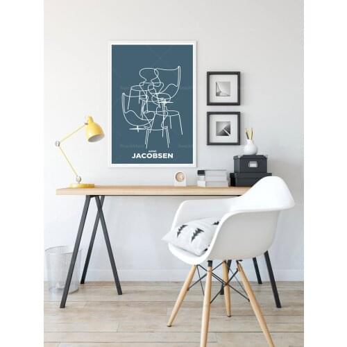 Arne Jacobsens iconic chair prints, mid-century modern design poster prints, Scandinavian style posters
