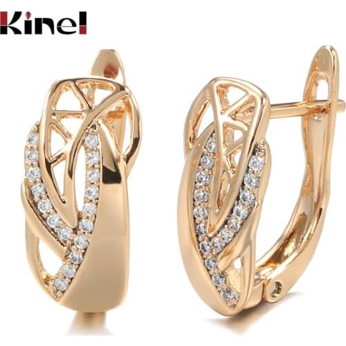 Kinel Fashion Geometry 585 Rose Gold Earrings for Women Micro-wax Inlay Natural Zircon Earrings Party Band Wedding Jewelry
