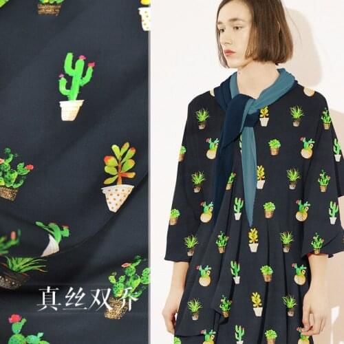 Plant cactus silk double Joe digital printing silk fabric silkworm silk cloth clothing female dress spring