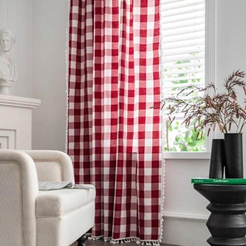 Modern Simple Black And White Red Lattice Tassel Side Cupboard Curtain Semi Blackout Study Curtain Bathroom Partition Curtain
