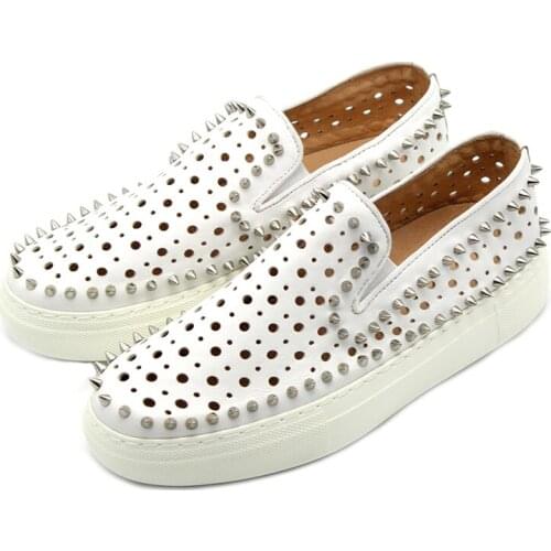 Winter Fashion casual shoes handmade High Quality Slip on Outdoor Rivet white Men Shoes Loafers