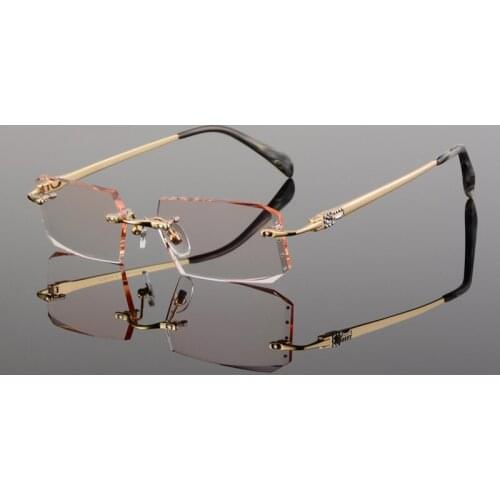 High Quality Finished with men diamond trimming glasses Rimless glasses prescription glasses Pure titanium